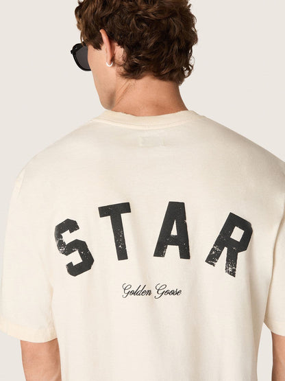 Star unisex cotton T-shirt in vintage white with black print on the back - Golden Goose Women|Men