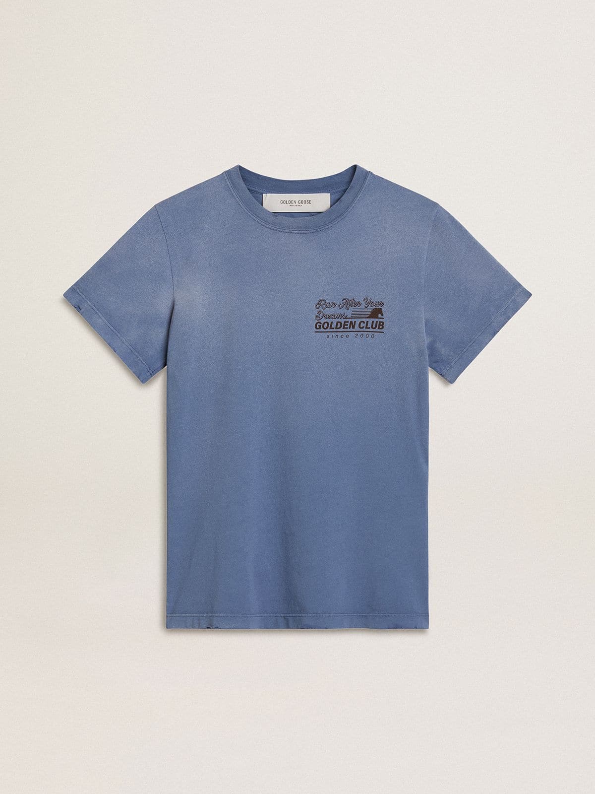 Women's faded light blue T-shirt with print on the chest - Golden Goose Women