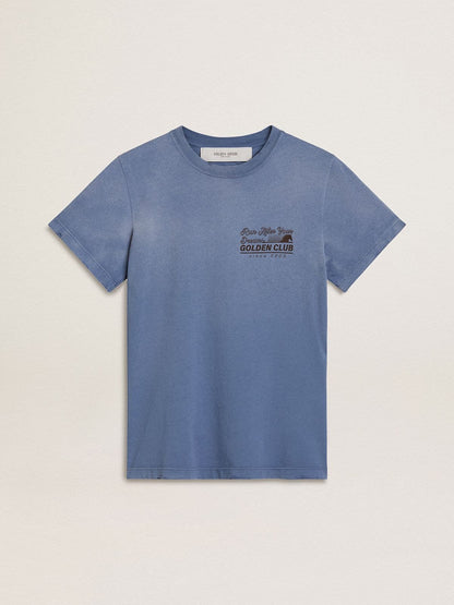 Women's faded light blue T-shirt with print on the chest - Golden Goose Women