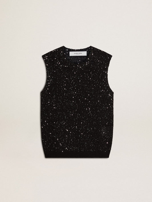 Black mesh knit top with sequins and contrasting details - Golden Goose Women