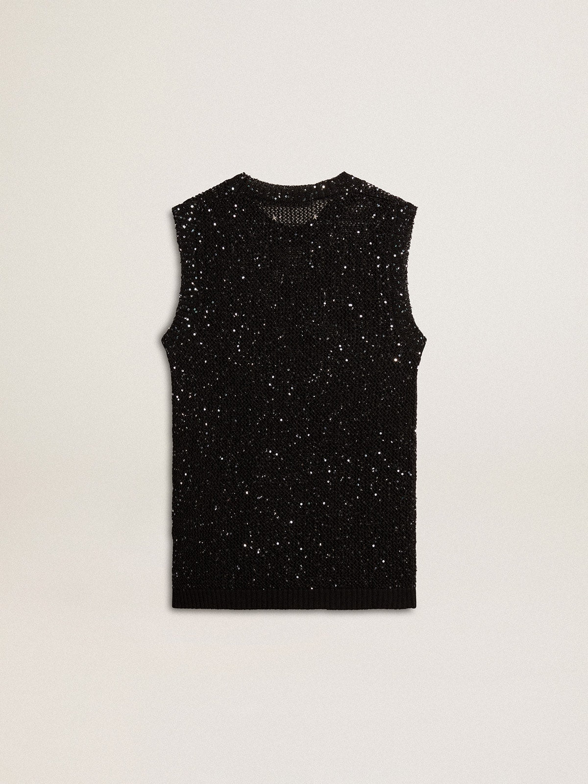 Black mesh knit top with sequins and contrasting details - Golden Goose Women