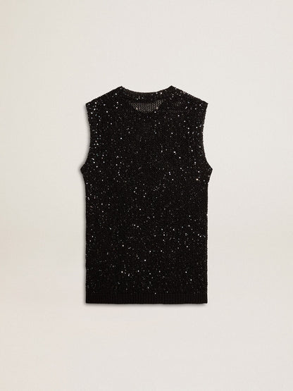 Black mesh knit top with sequins and contrasting details - Golden Goose Women