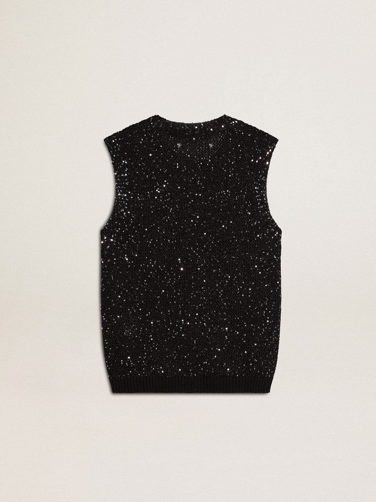 Black mesh knit top with sequins and contrasting details - Golden Goose Women