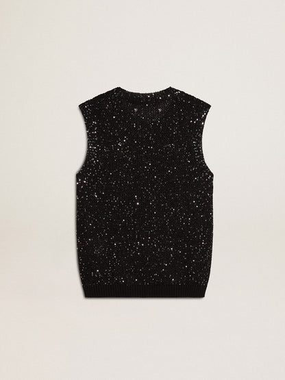 Black mesh knit top with sequins and contrasting details - Golden Goose Women