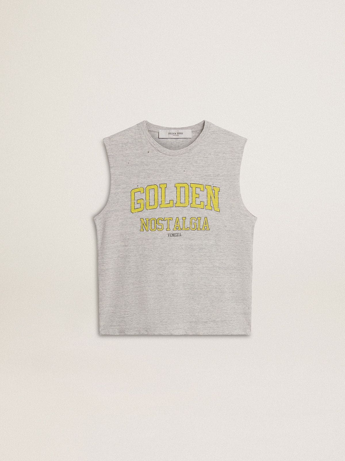 Women's gray sleeveless T-shirt with yellow print - Golden Goose Women