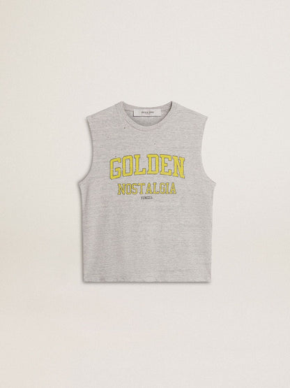 Women's gray sleeveless T-shirt with yellow print - Golden Goose Women