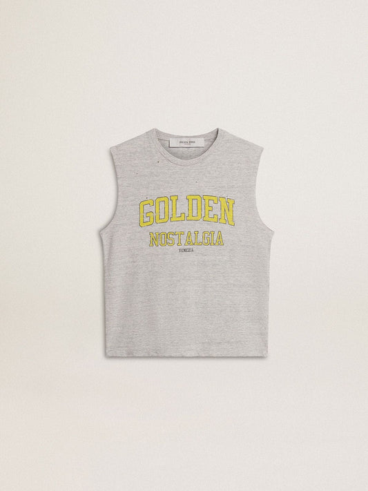 Women's gray sleeveless T-shirt with yellow print - Golden Goose Women