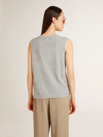 Women's gray sleeveless T-shirt with yellow print - Golden Goose Women
