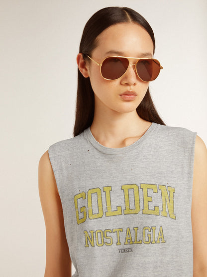 Women's gray sleeveless T-shirt with yellow print - Golden Goose Women