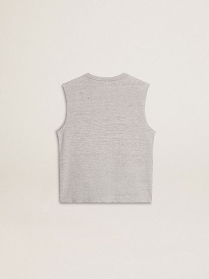 Women's gray sleeveless T-shirt with yellow print - Golden Goose Women
