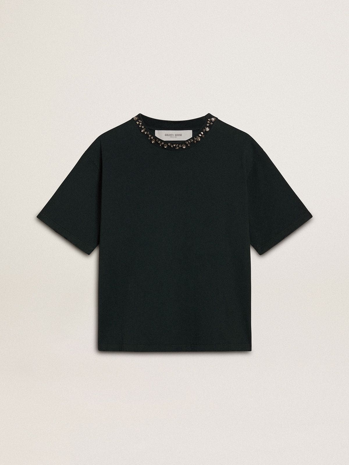 Women's black T-shirt with crystals - Golden Goose Women