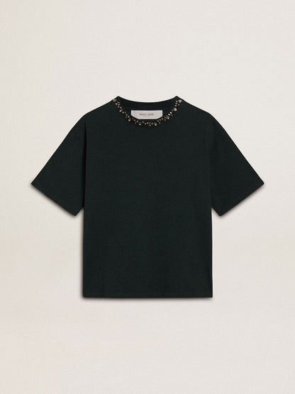 Women's black T-shirt with crystals - Golden Goose Women