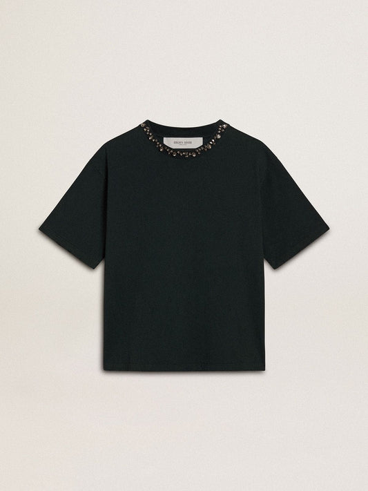 Women's black T-shirt with crystals - Golden Goose Women