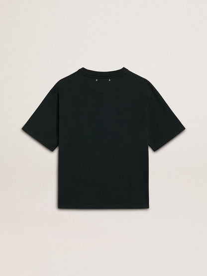 Women's black T-shirt with crystals - Golden Goose Women