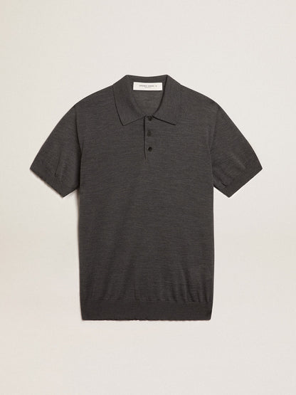 Women’s polo shirt in anthracite merino wool - Golden Goose Women