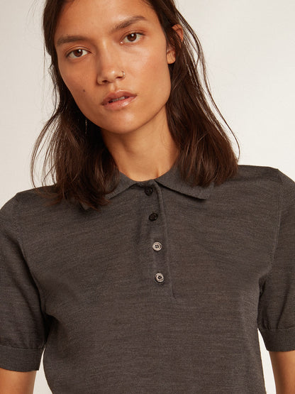 Women’s polo shirt in anthracite merino wool - Golden Goose Women