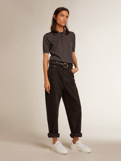 Women’s polo shirt in anthracite merino wool - Golden Goose Women
