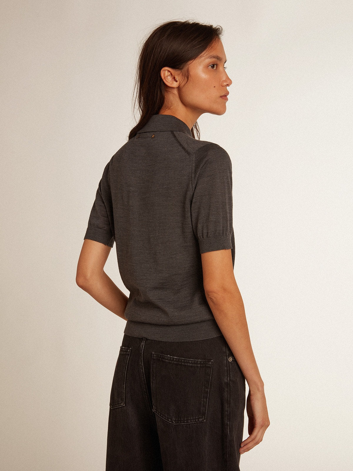 Women’s polo shirt in anthracite merino wool - Golden Goose Women