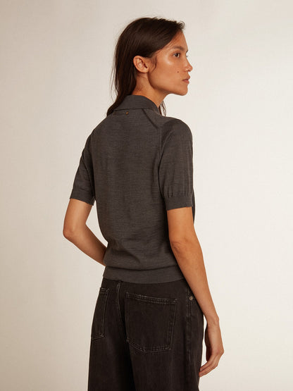 Women’s polo shirt in anthracite merino wool - Golden Goose Women