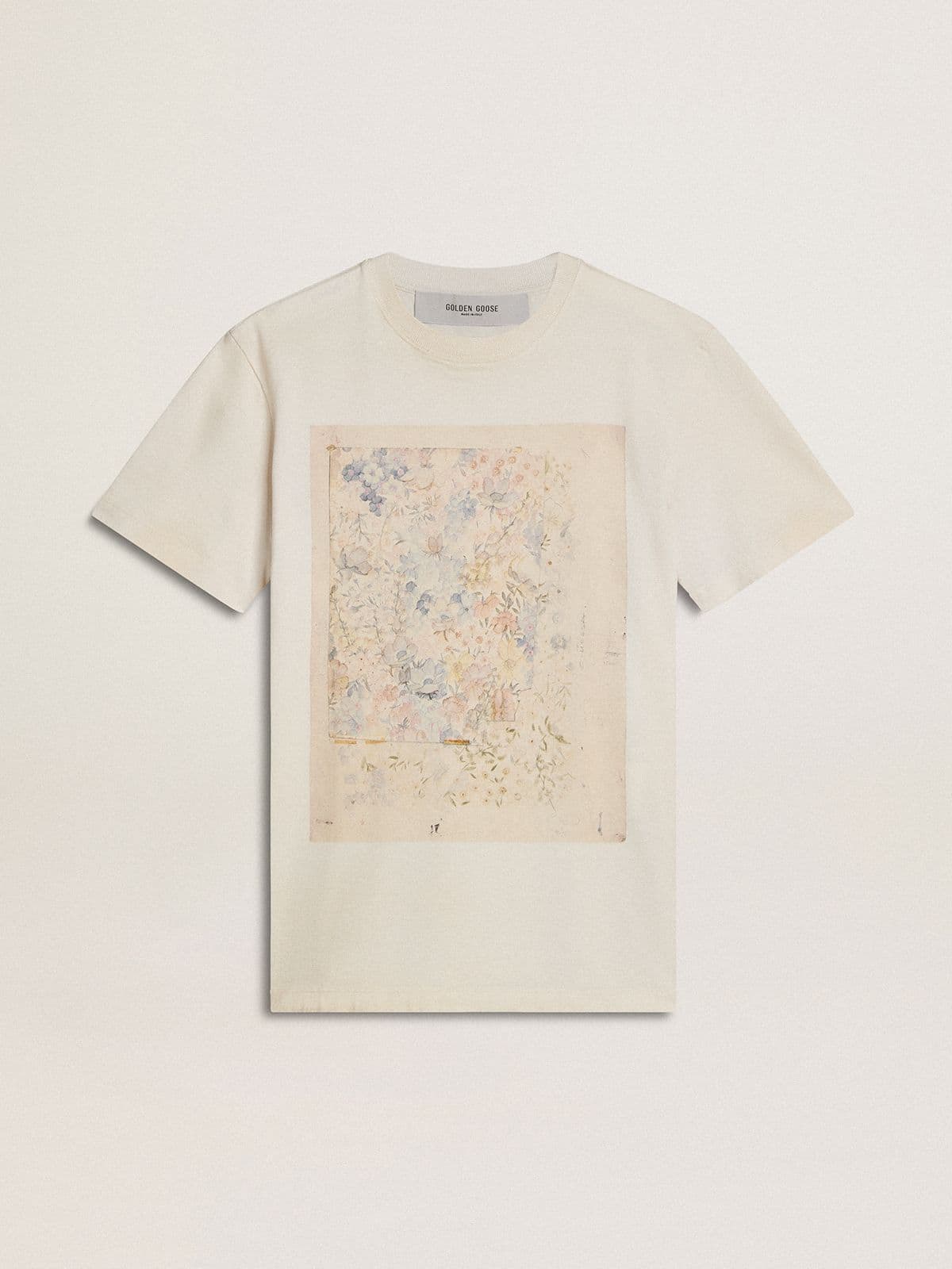 Women's white T-shirt with floral print - Golden Goose Women