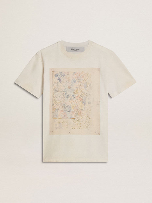 Women's white T-shirt with floral print - Golden Goose Women