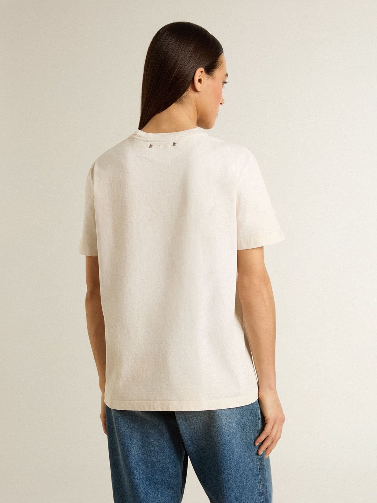 Women's white T-shirt with floral print - Golden Goose Women