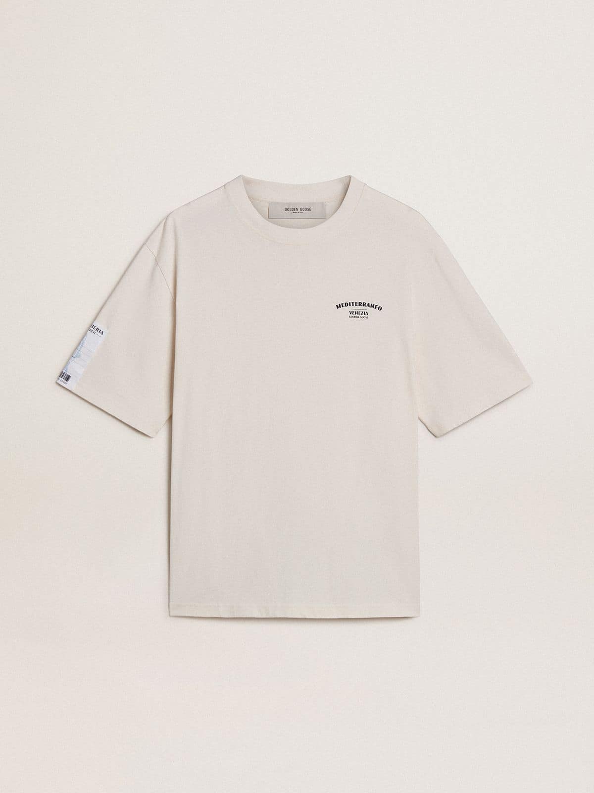 White unisex T-shirt with Mediterranean print and Pescheria Golden patch on the sleeve - Golden Goose Women|Men