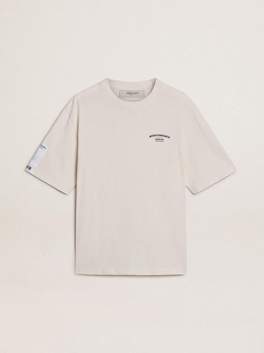 White unisex T-shirt with Mediterranean print and Pescheria Golden patch on the sleeve - Golden Goose Women|Men