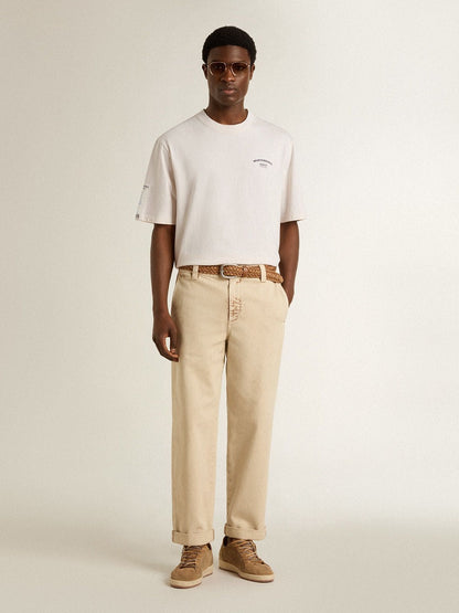 White unisex T-shirt with Mediterranean print and Pescheria Golden patch on the sleeve - Golden Goose Women|Men