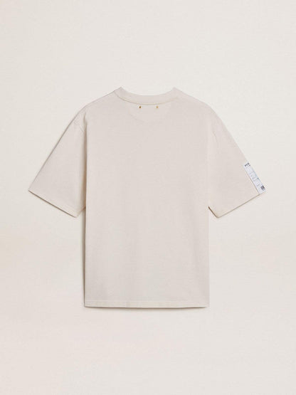 White unisex T-shirt with Mediterranean print and Pescheria Golden patch on the sleeve - Golden Goose Women|Men