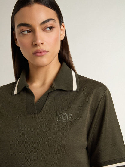 Women's cropped polo in military-green jersey with embroidery - Golden Goose Women