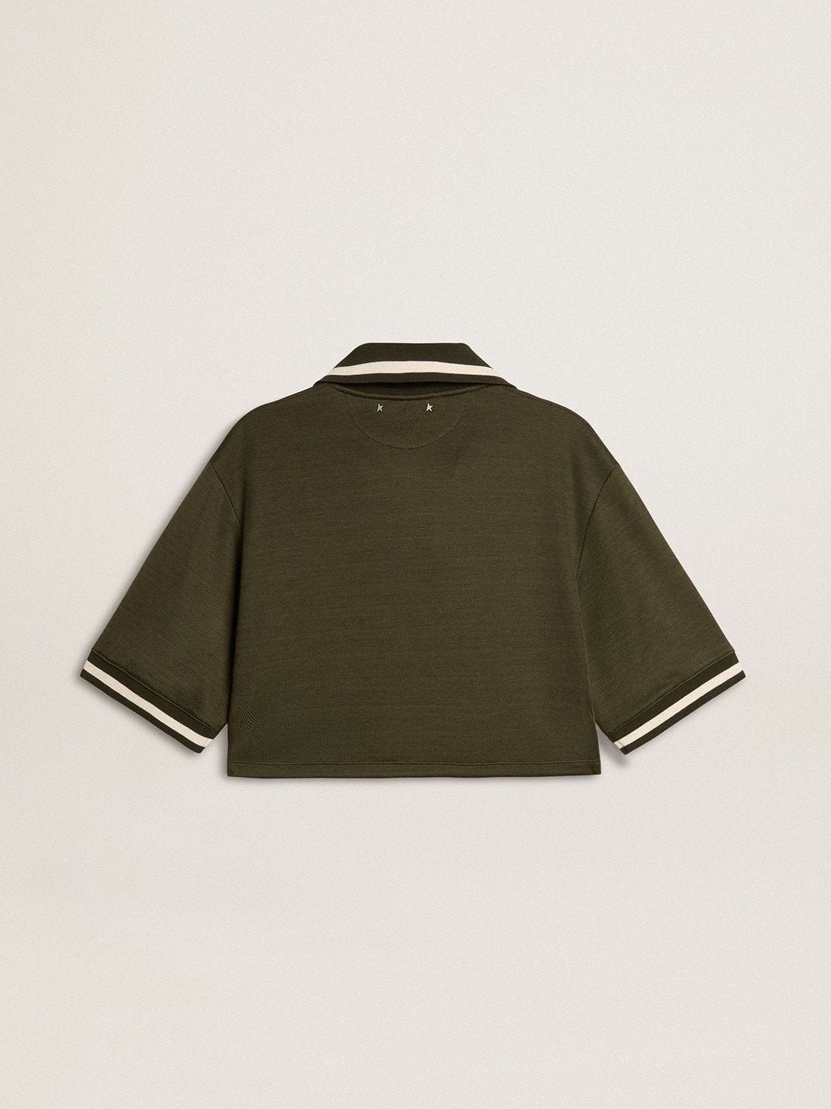 Women's cropped polo in military-green jersey with embroidery - Golden Goose Women