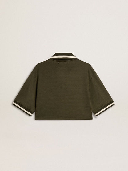 Women's cropped polo in military-green jersey with embroidery - Golden Goose Women