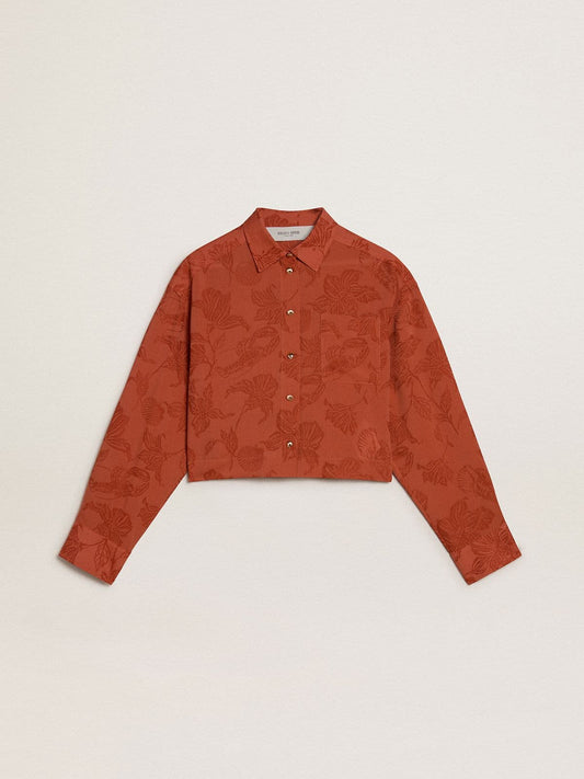 Women's cropped shirt in brick red jacquard with wide sleeves - Golden Goose Women