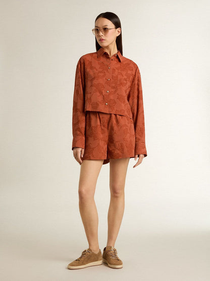 Women's cropped shirt in brick red jacquard with wide sleeves - Golden Goose Women