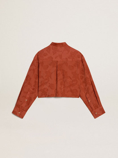 Women's cropped shirt in brick red jacquard with wide sleeves - Golden Goose Women