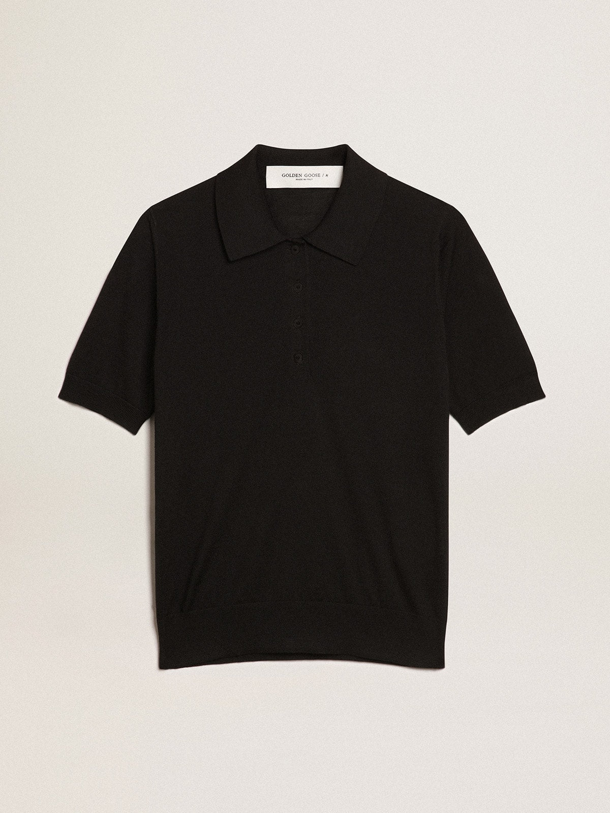 Women’s polo shirt in black merino wool - Golden Goose Women