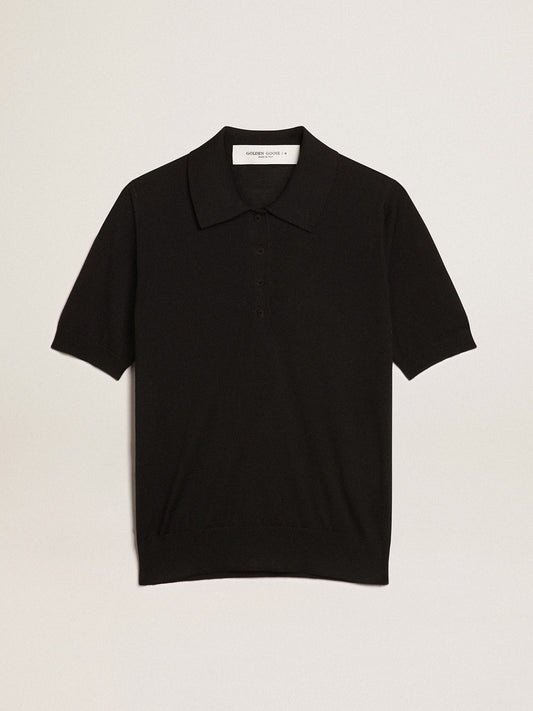 Women’s polo shirt in black merino wool - Golden Goose Women