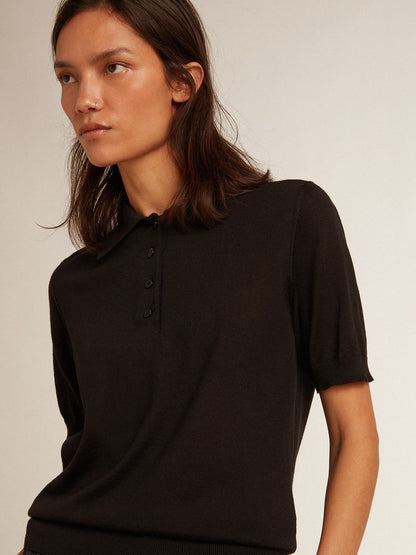 Women’s polo shirt in black merino wool - Golden Goose Women