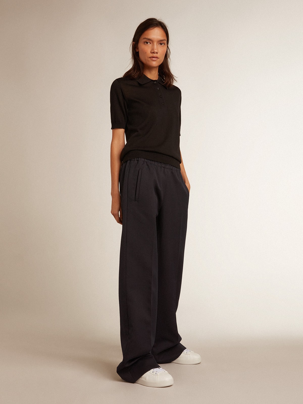 Women’s polo shirt in black merino wool - Golden Goose Women