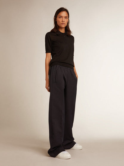 Women’s polo shirt in black merino wool - Golden Goose Women