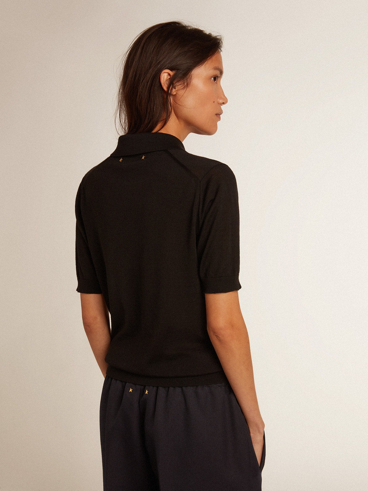 Women’s polo shirt in black merino wool - Golden Goose Women