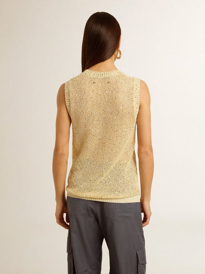 Mesh knit top with sequins and contrasting details - Golden Goose Women