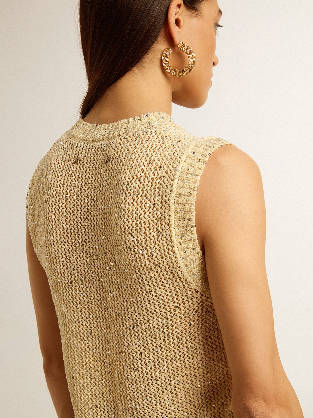 Mesh knit top with sequins and contrasting details - Golden Goose Women