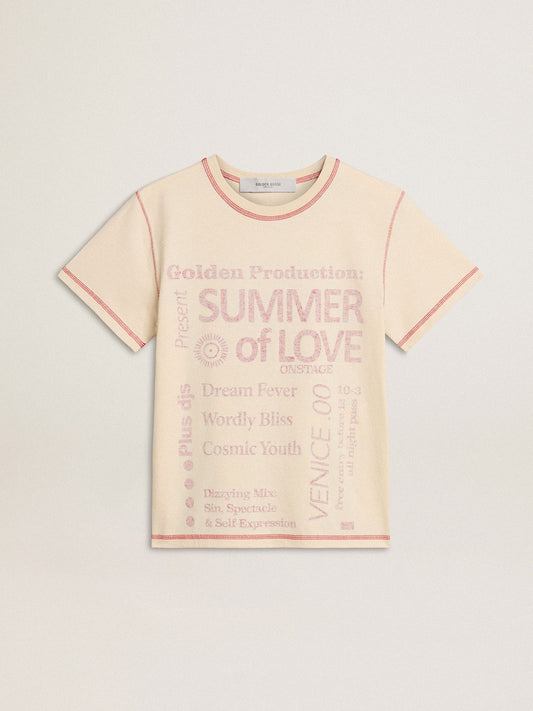 Women's cream T-shirt with faded red accents - Golden Goose Women