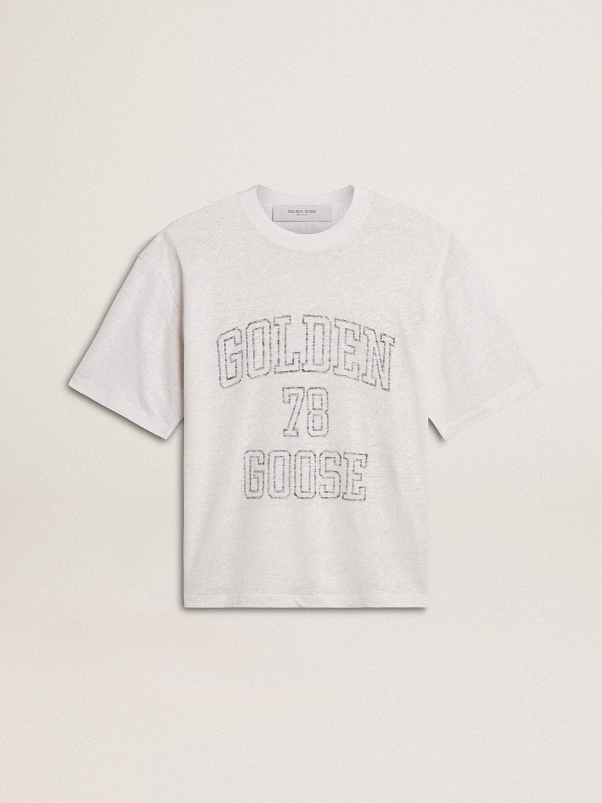 Women's lightweight white linen T-shirt with print - Golden Goose Women