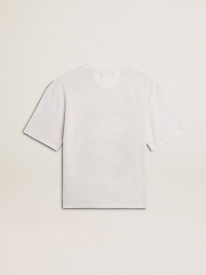 Women's lightweight white linen T-shirt with print - Golden Goose Women