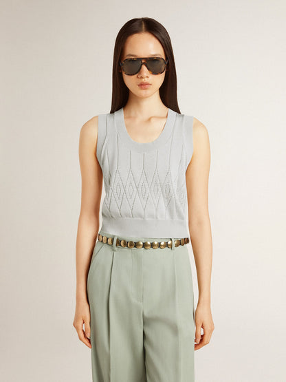 Women's sleeveless tank top in baby blue knit - Golden Goose Women