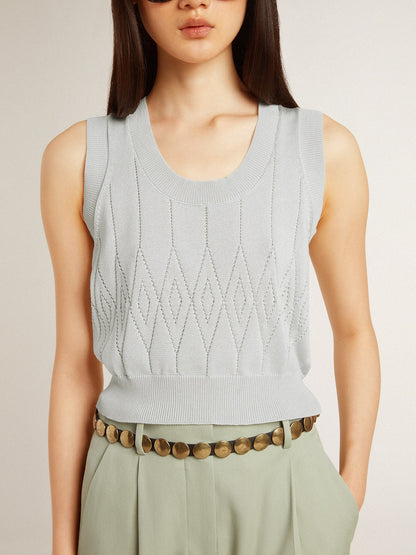 Women's sleeveless tank top in baby blue knit - Golden Goose Women