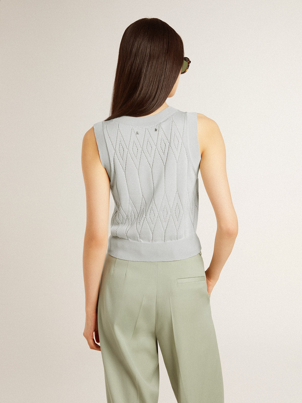 Women's sleeveless tank top in baby blue knit - Golden Goose Women